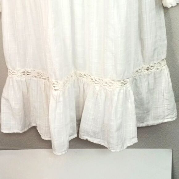 Knox Rose Women White V-Neck Baby Doll Sundress with 3/4 Sleeves Boho Chic sz M - Picture 7 of 17